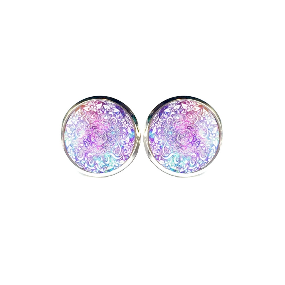 Purple Mandala Earrings - Boho, Tie Dye